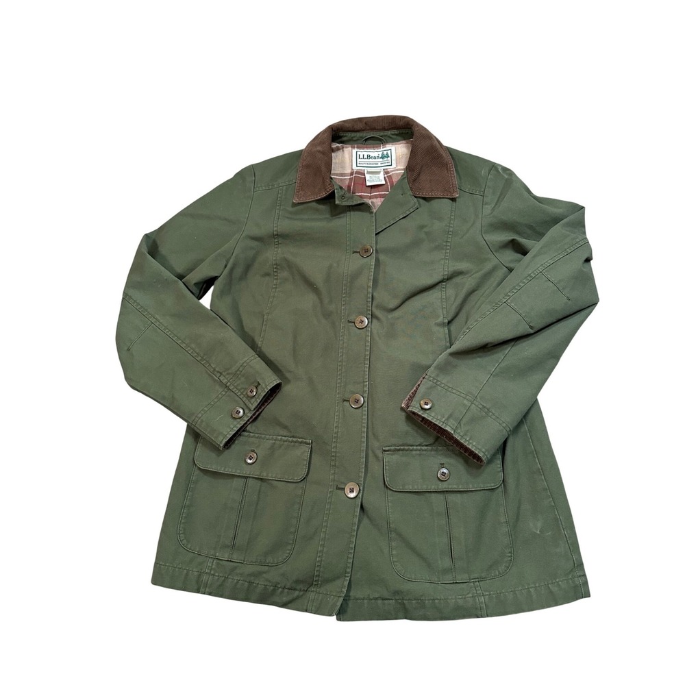 LL Bean Field Coat Women's Medium Green Cotton Canvas Barn Jacket 267093